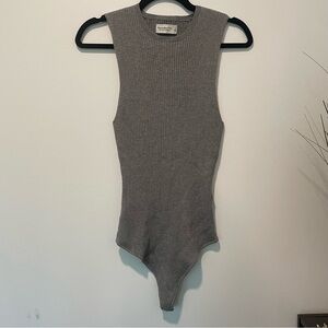 Abercrombie & Fitch Gray Ribbed Sleeveless Bodysuit